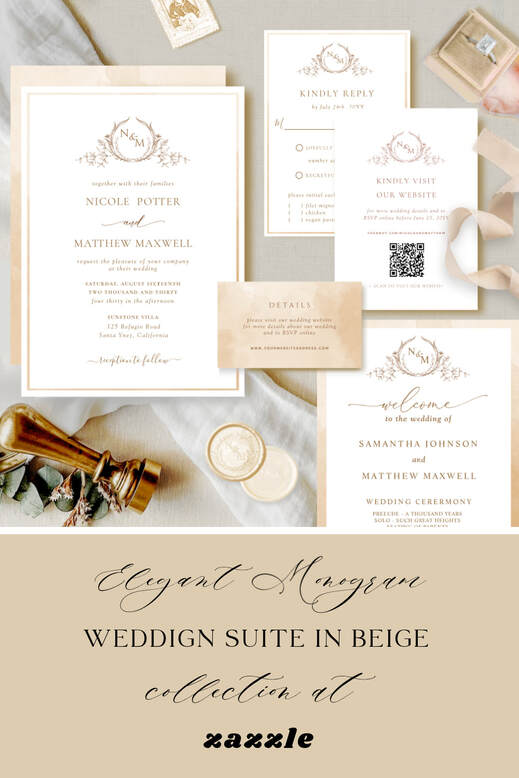 Elegant beige monogram wedding suite collection