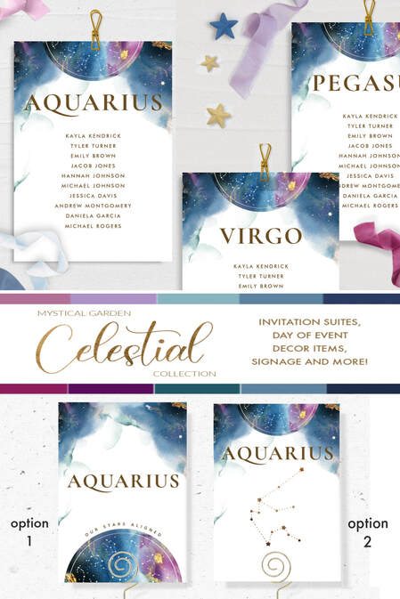 Celestial seating plan cards and constellation table names 